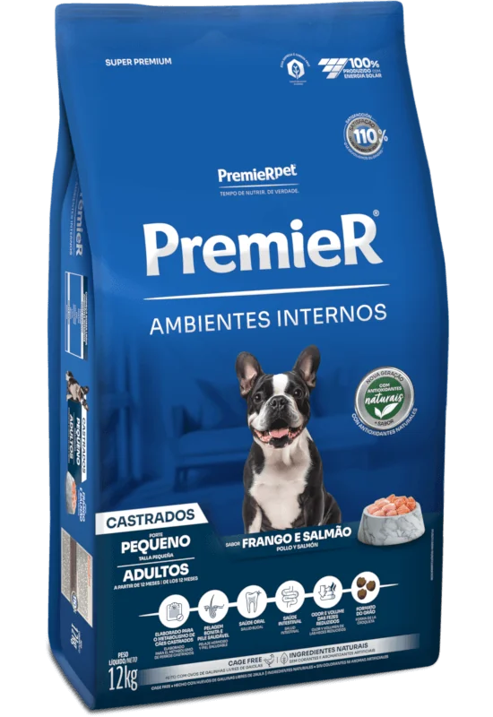 PremieR® Ambientes Interiores Perros Adultos Talla Pequeña Pollo y Salmón Castrados